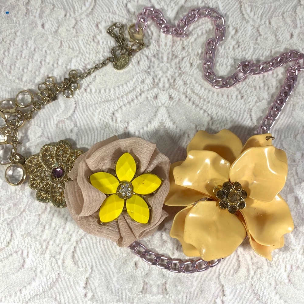 Reworked vintage flower statement necklace handmade by me OOAK